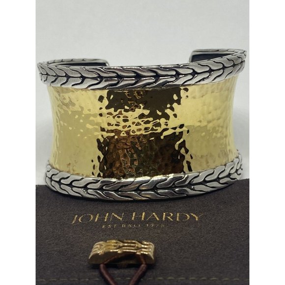 John Hardy Palu 1.5" Wide 22k Gold Sterling Silver Palu 6.5" Bracelet Cuff - Picture 4 of 12